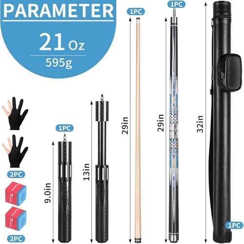 Kmise Professional Pool Cue Stick, 18 19 20oz Canadian Maple Cue Sticks, Low Deflection Shaft with Telescopic Extension Cue - color: Pattern2, size: 21oz