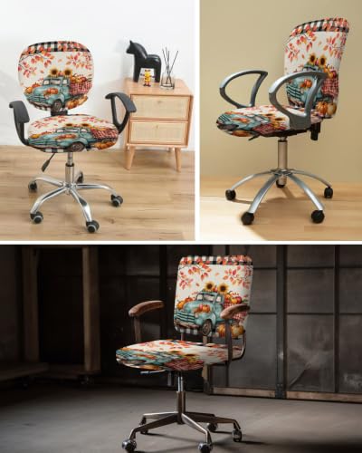 Savannan Office Chair Cover, Autumn Pumpkin Sunflower Leaf Protective Stretch Elastic Universal Cover for Desk Task Chair,Computer Rotating Chair 1 Pcs Retro Shabby Truck Linen Plaid