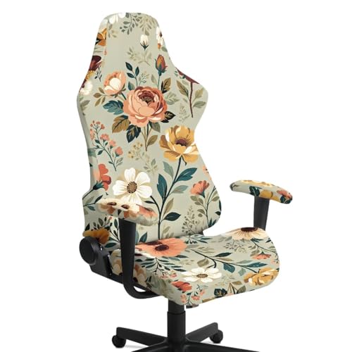 Suobstales Peony Flower Pattern Stretchable Gaming Chair Cover with Armrest Protector Washable Elastic Computer Chair Slipcover Anti-Slip Easy to Install Water-Repellent for Office Use - color: Peony Flower