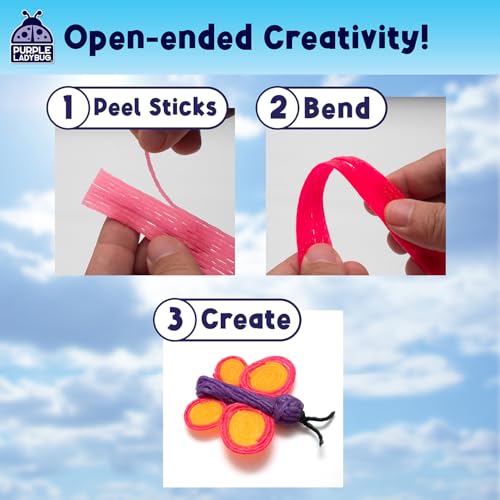 PURPLE LADYBUG 300 PCS Bendable Wax Craft Sticks in 2 Lengths - 6" and 12" Strips in 15 Colors Each, Mess-Free Road Trip Activity for Kids, Travel Toys for Car & Airplane for Kids Ages 4+