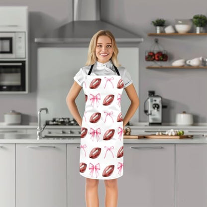 Manfei Blue Bowknot Kids Kitchen Apron - color: Romantic Pink