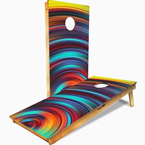 PRO Cornhole Boards, Impact Brace & Handle Cornhole Boards- 10+ Designs Cornhole Set - Handemade in USA, Tournament 2x4 Regulation Premium Baltic Birch Boards for Bean Bag toss, and Tournaments - color: Colorful Wave, size: 2X4 Cornhole Boards With Tourna