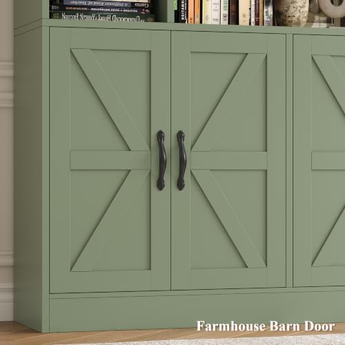 HOSTACK 72” Tall Book Shelf and Bookcase, White Bookshelf with Storage Cabinet, 45” Wide Bookcase with 4 Doors, Standing Display Shelves, Modern Farmhouse Book Case for Living Room, Green - color: Green