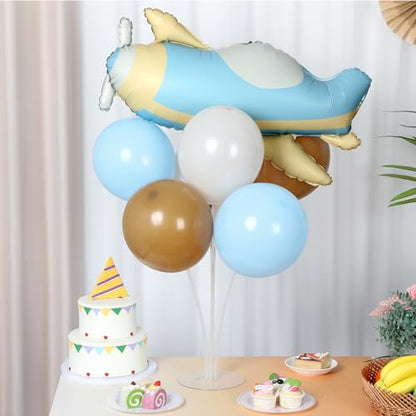 Airplane Baby Shower Birthday Party Decorations Balloons Stand Kit 2 Sets with 2 Airplane Cloud Foil Balloons Baby Boy Shower Balloon Centerpiece for Table for Kid Time Flies 1st Birthday Party Decor - style: Airplane Cloud