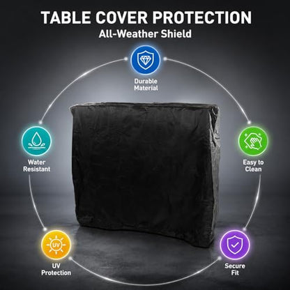 Ping Pong Table Cover, Waterproof Dustproof Outdoor Zippered 210 Silver Coated Polyester 155x75x150cm - Heavy Duty Protection, Tear Resistant, Patio Table Tennis Accessories