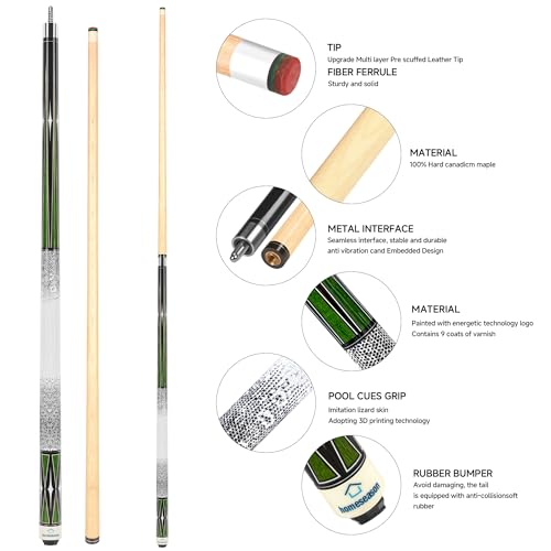 HomeSeason Pool Cue Stick 58" Billiard Cue Sticks 3D Printed Grip Professional Low Deflection Pool Sticks Maple Wood Pool Sticks 13mm Tip - color: 2-Pack-19/20oz