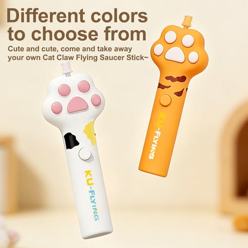 Interactive Cat Toys for Indoor Cats, Rechargeable Flying Disc Launcher with Adjustable Launch Distance & LED Lights, 4 Cat Spring Toys for Bored Adult Kittens, Automatic Cat Toy for Small Dog Fetch
