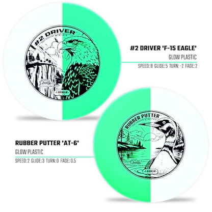 Lightning Glow Disc Golf Starter Set – Fade Lite Bag (Black) + Glow Rubber Putter & Glow #2 Driver – Floating Discs, Beginner Disc Golf Set