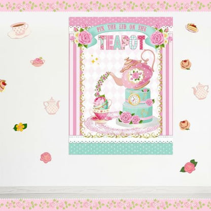 Faccito Tea Party Games Pin The Lid on The Teapot with 24 Lid Stickers Pink Blindfold Floral Poster Pin Games Set Birthday Decorations for Women Let's Par Tea Birthday Party Activity Supplies - style: Tea