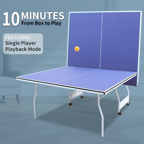 Professional Table Tennis Table Indoor Foldable Table Tennis Game Set, 9-Feet Single Play Mode Table with Net Post Set, 2 Pars and 3 Balls