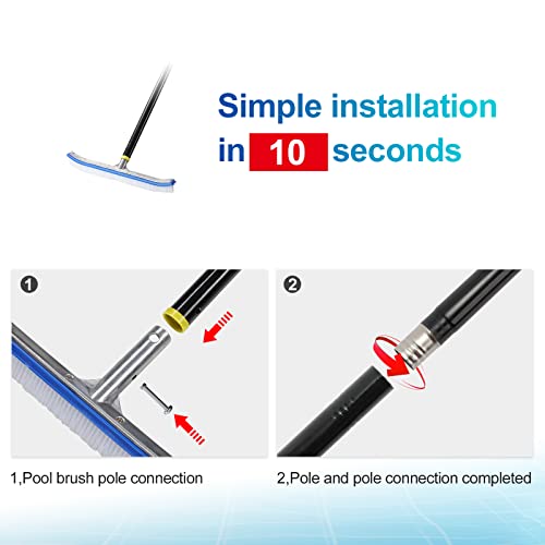 Swimming Pool Brush, 6 FT Stainless Steel Heavy Duty Clean Swimming Pool Brush with Pole, Use for Swimming Pool Wall Tile Floor and Step - size: 6FT