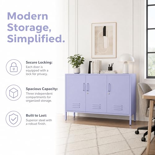 Purple Wide Metal Storage Cabinet, 32" H Heavy Duty Steel Locker with Lock, 2 Adjustable Shelves & Ventilated Doors for Home Office Kitchen Living Room - color: Purple, style: 32"H-Cabinet-TH
