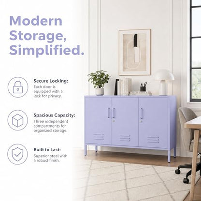Purple Wide Metal Storage Cabinet, 32" H Heavy Duty Steel Locker with Lock, 2 Adjustable Shelves & Ventilated Doors for Home Office Kitchen Living Room - color: Purple, style: 32"H-Cabinet-TH