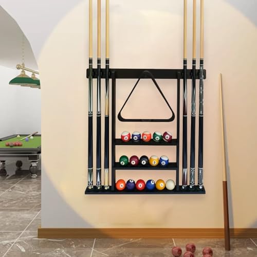 SUPERDIAMOND 6 Holes Wall Mounted Pool Cue Rack, Wood Billiard Stick Holder Holds 6 Cues for Pool Table Accessories, Heavy-Duty Billiards Storage Rack Stand Display for Game Room,Black - size: 6 Cues, style: SU-wa6-Cue Racks-black