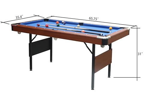 Billiards Table, 5.5 Ft Foldable Pool Table, Balls, Brush, Triangle Rackand, Chalk, for Basements, Adult Rrec Room and Family Game Room - color: Brown+Blue