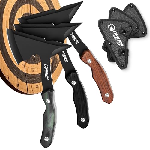 Dream Reach Professional Throwing Axe Set – 3-Pack High-Carbon Steel Throwing Axes for Backyard with Sheaths and Ergonomic Handles for Competition and Recreation, for Men