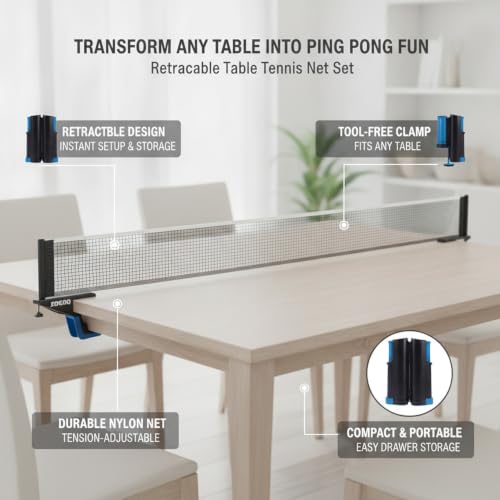 Retractable Table Tennis Net Set, Tool-Free Clamp Design for Dining & Office Tables, Portable ABS Plastic Ping Pong Net with Posts - color: Black