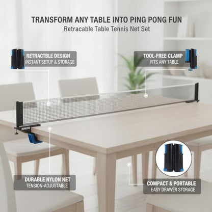 Retractable Table Tennis Net Set, Tool-Free Clamp Design for Dining & Office Tables, Portable ABS Plastic Ping Pong Net with Posts - color: Black