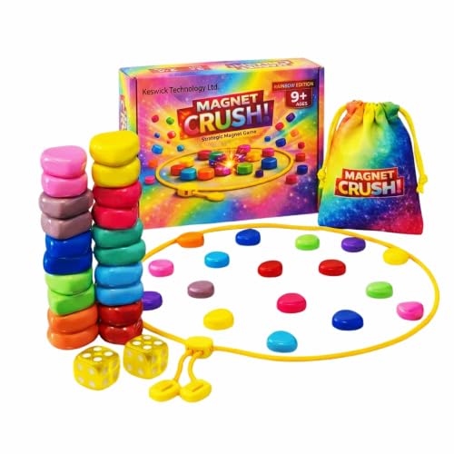 Magnet Crush Magnetic Strategy Board Game (Rainbow) for Kids & Adults, Fun Tabletop Magnet Placement Game, STEM Educational Toy, Family Party Game, Travel Game, Puzzle Brain Teaser, Gift for Ages 9+ - color: Rainbow