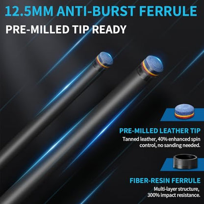 AKLOT Carbon Fiber Pool Cue Stick 58", Billiard Cue Sticks 19-19.5oz, Low Deflection Billiard Stick with 12.5mm Tip, Professional Carbon Fiber Pool Sticks for Adults - color: Green