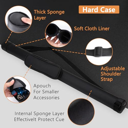 Glass Fiber Pool Cue Stick with Case Combo Set, 12.5mm Professional Pool Stick 58" Low Deflection Billiards Cue Stick 19 Oz Pool Cue Set for Men Adults Players - color: Black3