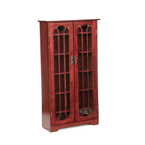 SEI Furniture - Window Pane Media Cabinet - Cherry - Transitional Design, Brown Glass and Wood - Ideal for Home Office, Living Room (MS1073)