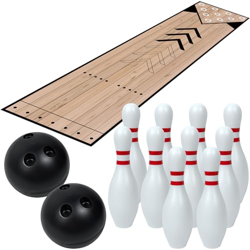 Mini Bowling Set, Home Bowling Ball Set, Indoor & Outdoor Bowling Alley Set with Lane, Bowling Pins & Ball Set, Full Bowling Alley Set for Family & Friends