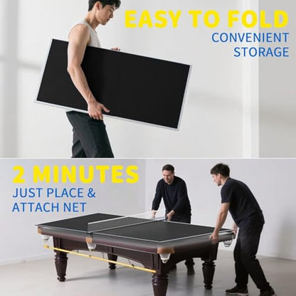 Ping Pong Table Topper for Pool Table,Foldable 8x4 FT Ping Pong Conversion Top with Net Set for Billiard Table w/Net & Foam Padding, Easy Conversion - color: Black