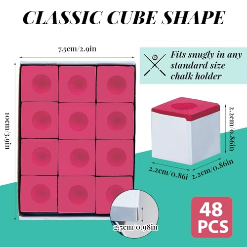 Junkin Pool Chalk Cubes for Billiard Cue Sticks, 48/72/108Pack Options, Table Accessories for Clubs, Bars & Home - color: Red