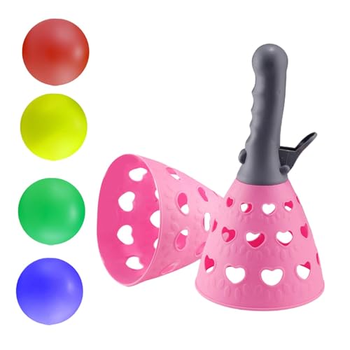 6 Pieces Click Catch Games Toss and Pass Set with Launcher Baskets and Balls for Parent Child Team Activities Suitable for Summer Sports Birthday - color: Red