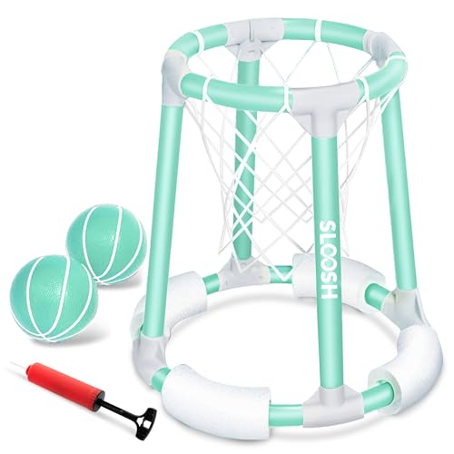 Sloosh Pool Basketball Hoop Toys, Floating Basketball Pool Game, Swimming Floats Toys with Balls Pump, Summer Outdoor Water Play Toy for Kids and Adults (Green) - color: Green