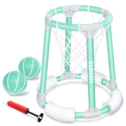 Sloosh Pool Basketball Hoop Toys, Floating Basketball Pool Game, Swimming Floats Toys with Balls Pump, Summer Outdoor Water Play Toy for Kids and Adults (Green) - color: Green
