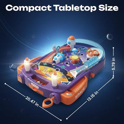 Tabletop Pinball Machine - Space Mini Arcade Game with Sound & Light, Pull-Back Launcher, Flippers, Carry Handle, Suction Cup Feet, Games for Kids Ages 3+ - style: Space (Lights & Sounds)