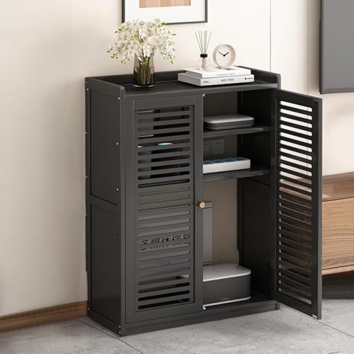 HARELA WiFi Router Hidden Box Storage Cabinet, Floor Standing Router Storage Box Hider Modem, Invisible Storage Multi-Layer Shelves for Home and Office(Black,32.3x23.2x9.8in) - color: Black, size: 32.3x23.2x9.8in