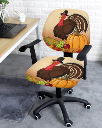 Savannan Office Chair Cover, Fall Thanksgiving Turkey Corn Maple Leaf Protective Stretch Elastic Universal Cover for Desk Task Chair,Computer Rotating Chair 1 Pcs Autumn Pumpkin
