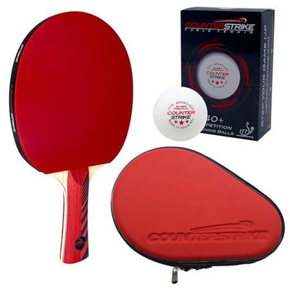 Counterstrike Omega Wolf Paddle Bundle (Includes Hard Case & 6 Balls) | Ping Pong Paddle | Offensive Table Tennis Paddle | ITTF Approved | Ping Pong Set - color: Red Paddle Hard Case