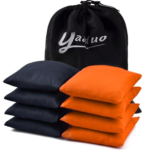 Set of 8 Regulation Cornhole Bags Double Sided, Weather Resistant Bean Bags for Cornhole Toss Game, Corn Hole Beans Bags with Tote Bag - color: Black/Orange