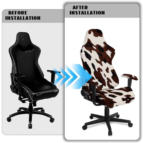 Brown Cow Print 4 Piece Gaming Chair Cover with Armrest Covers Breathable Non Slip Washable Slipcover for Esports Chairs for Anti Cat Scratch Protection of Computer Gamer Chair Slipcovers - color: Brown Cow Print