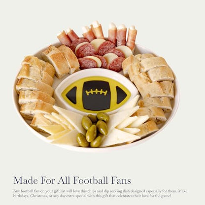 Football Bowl - Porcelain Serving Platter for Bread with Olive Oil, Chip and Dip Serving Set, Charcuterie Dish for Football Parties and Tailgating