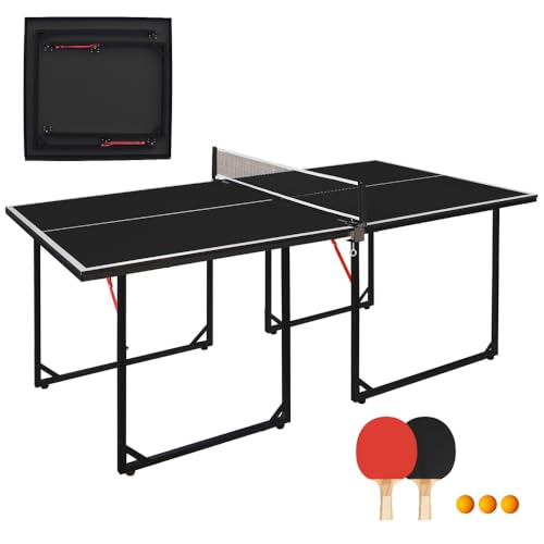 Foldable Table Tennis Table with Net and Paddles for Home Office Recreation Center Use