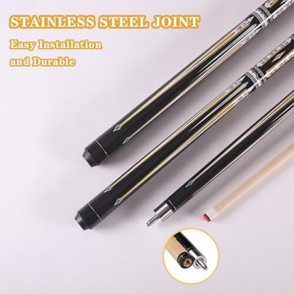 58" Professional Pool Cue Stick Set- Canadian Maple Shaft with Irish Linen Wrap, 13mm Leather Tip, Brass Joint; Includes Glove Cue Bag - color: Double White