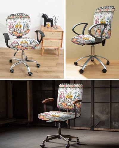 Savannan Office Chair Cover, Pastoral Gnomes Floral Pumpkin Protective Stretch Elastic Universal Cover for Desk Task Chair,Computer Rotating Chair 1 Pcs Black White Buffalo Plaid