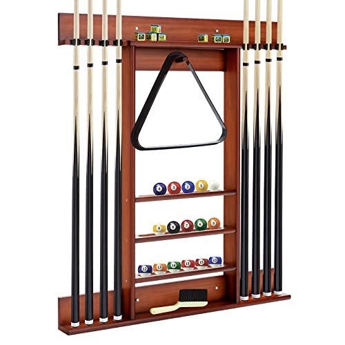 GYMAX Pool Stick Holder, Wall Mount 8 Pool Cue Rack made of 100% Pine Wood, Billiard Cue Racks Pool Table Accessories for Game Room Club Men Cave