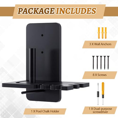 Geelin Wall Mounted Cone Chalk Holder, Wood Pool Hand Chalk Holder with 5 Cue Grooves, Billiards Pool Table Accessories, Billiard Room & Bar (Black,with Triangle Rack Hook) - color: Black, style: with Triangle Rack Hook