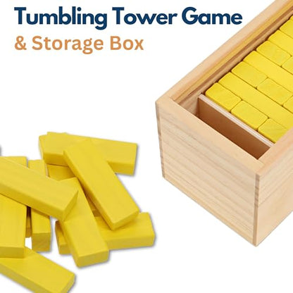 WE Games Wooden Block Stacking Party Game for Adults, Tumble Tower Wedding Guest Book Alternative, Tabletop Games, Includes Storage Case, 12 inches - color: Yellow