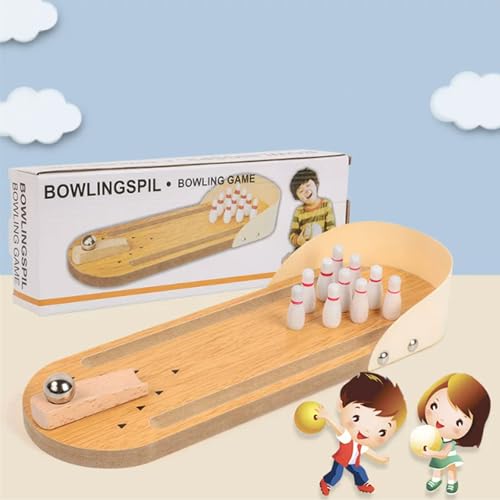 Montessori Wooden Mini Bowling Game, Concentration & Hand-Eye Coordination Toy for Toddlers 3-6 Years