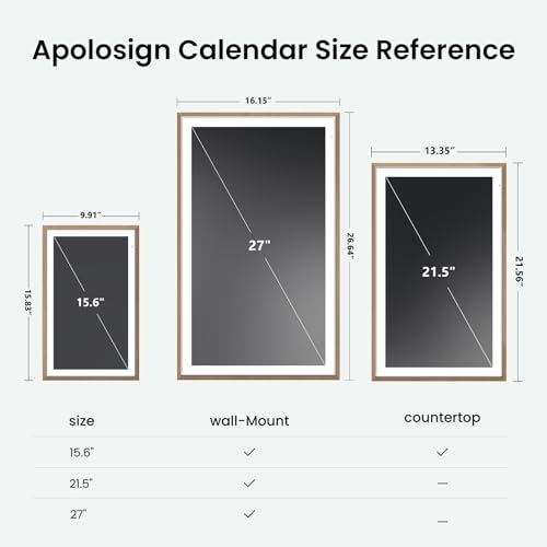 Apolosign 15.6-inch Digital Family Calendar, No Subscription Fee, Smart Wall Planner with Calendar Sync, Chore Chart & Touchscreen Display for Busy Families, Dual Mode, with Stand (Teak) - color: Teak