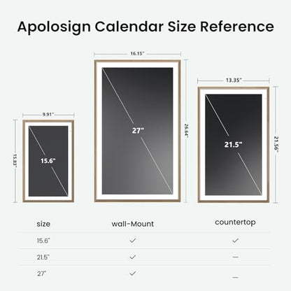 Apolosign 15.6-inch Digital Family Calendar, No Subscription Fee, Smart Wall Planner with Calendar Sync, Chore Chart & Touchscreen Display for Busy Families, Dual Mode, with Stand (Teak) - color: Teak