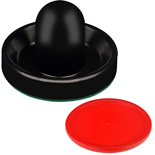 ONE250 Air Hockey Pushers and Red Air Hockey Pucks, Goal Handles Paddles Replacement Accessories for Game Tables (4 Striker, 4 Puck Pack) - color: Black