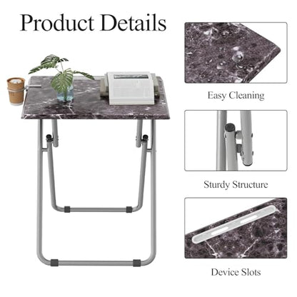 Folding TV Tray Table with Cup Holder, TV Dinner Table with Sturdy MDF Top, Eating Trays with Tablet Slot for Living Room, Bedroom, Sofa (Black Marble, 4Pcs) - color: Black Marble, size: 4PCS